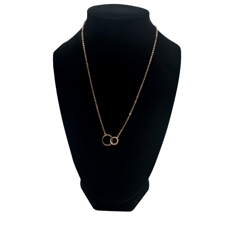 Gold Circle Pendant Necklace With Interlocking Rings On Adjustable Chain